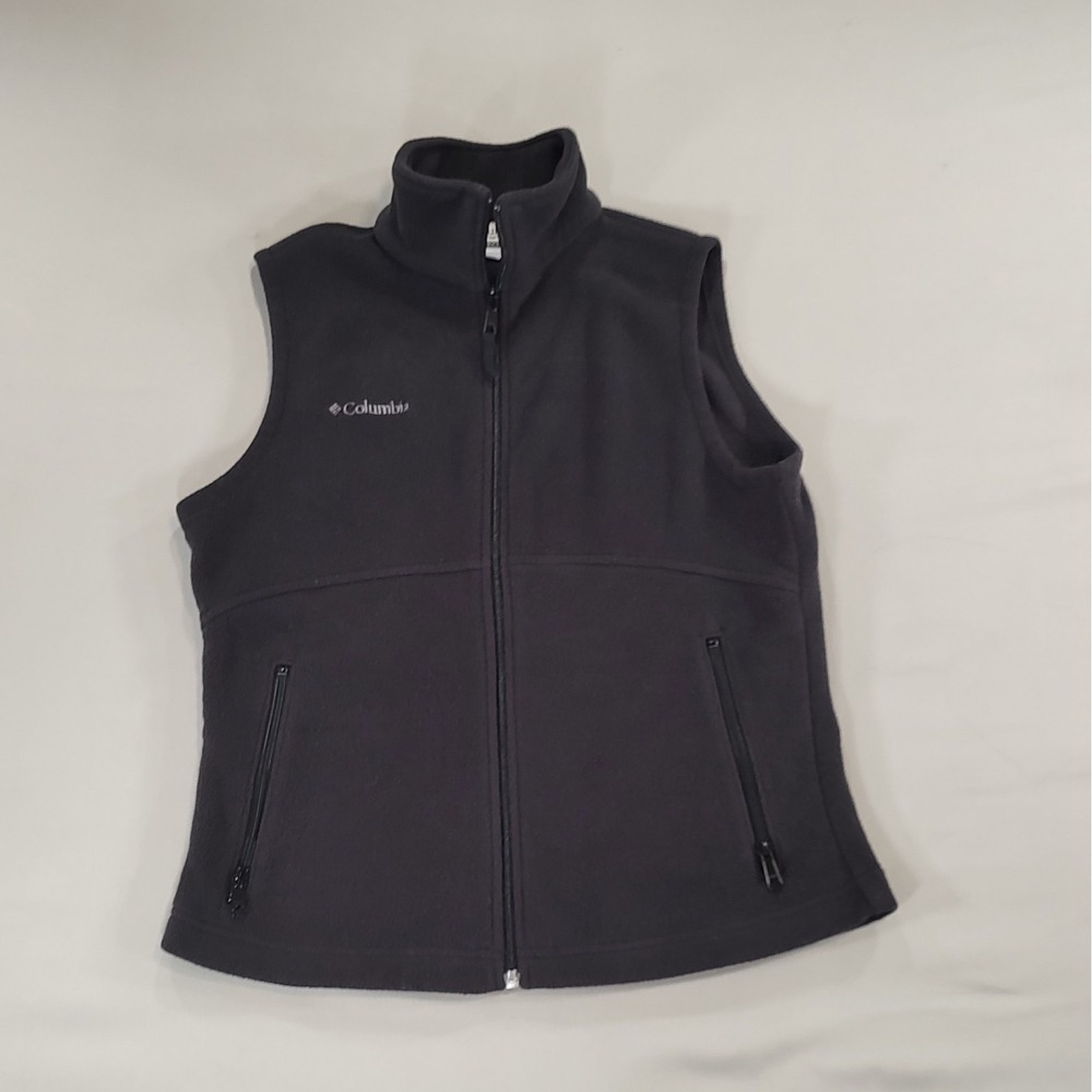 Columbia Fleece Vest Womens Medium Black Full Zip Outdoor Hiking WL1470
